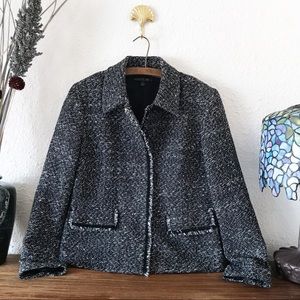 Lafayette 148 Tweed Black Career Blazer Wool Blend